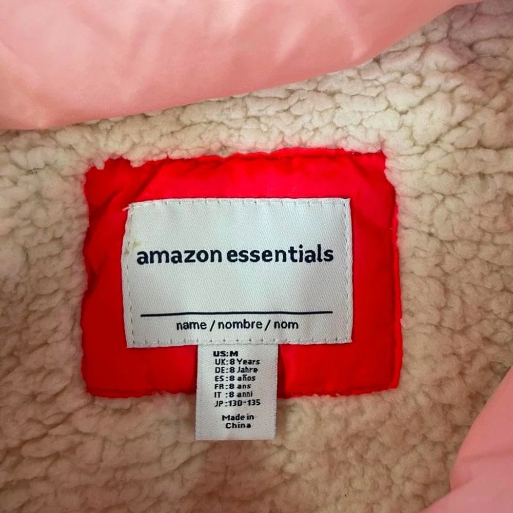 Amazon Essentials Girls Pink Quilted Puffer Coat – Size Medium 8